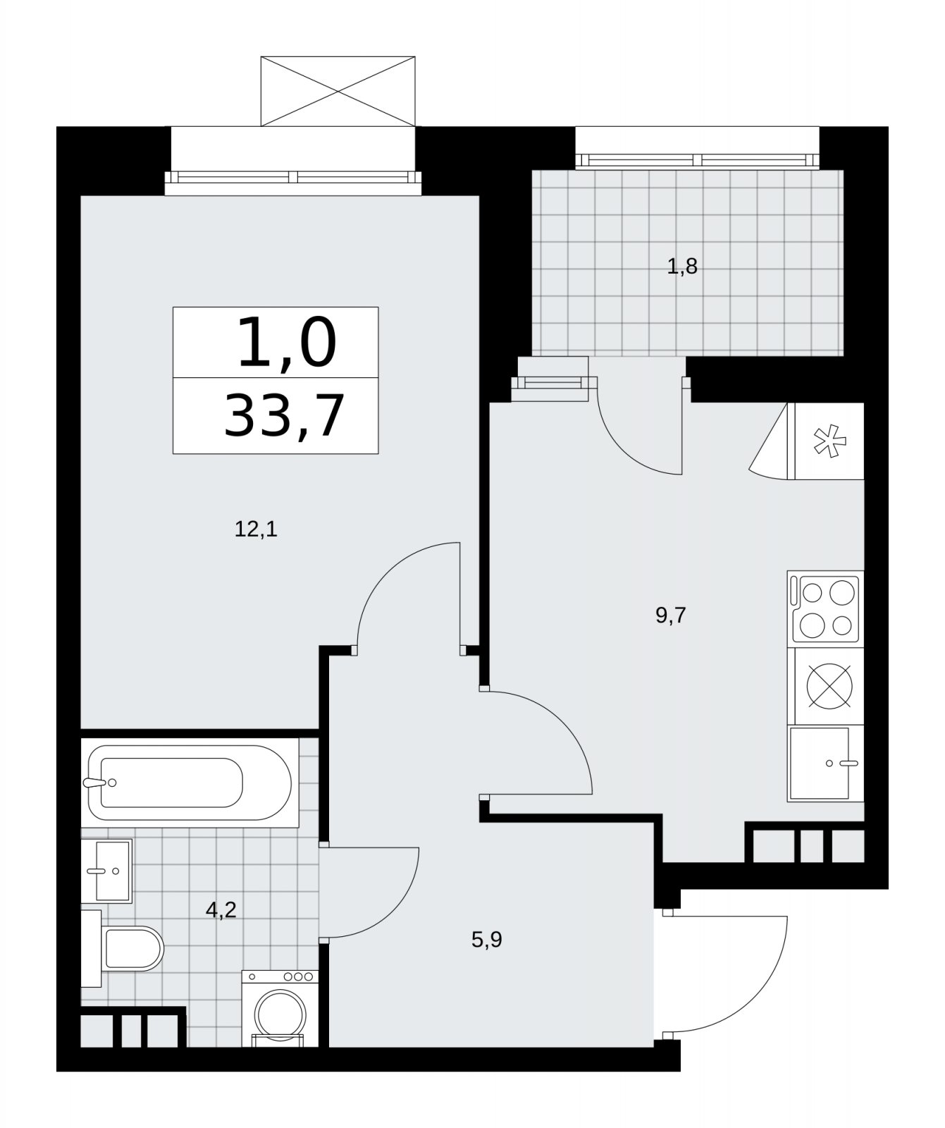 1-комнатная квартира без отделки, 33.7 м2, 12 этаж, сдача 4 квартал 2025 г., ЖК Бунинские кварталы, корпус 6.5 - объявление 2252834 - фото №1