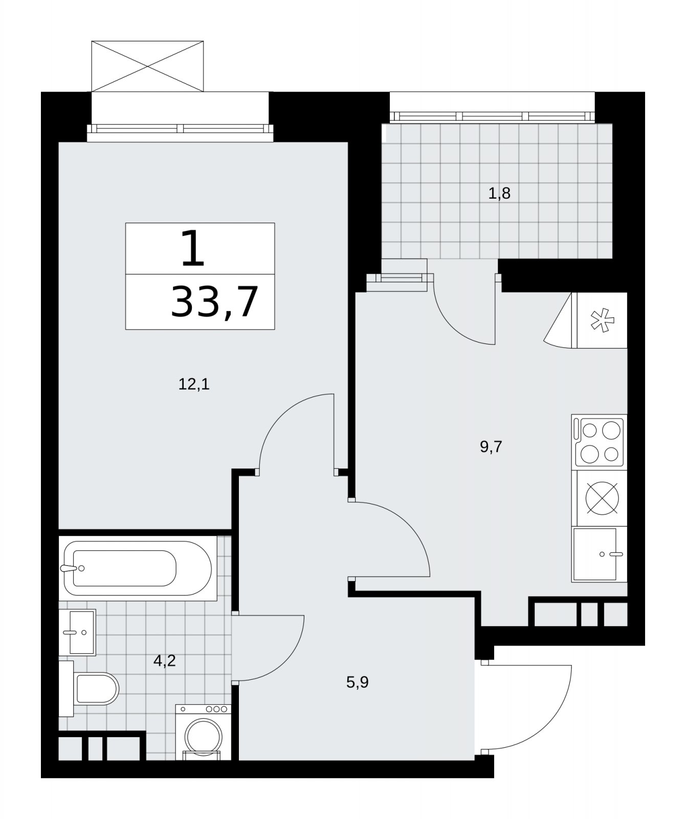 1-комнатная квартира без отделки, 33.7 м2, 15 этаж, сдача 4 квартал 2025 г., ЖК Бунинские кварталы, корпус 6.5 - объявление 2252861 - фото №1