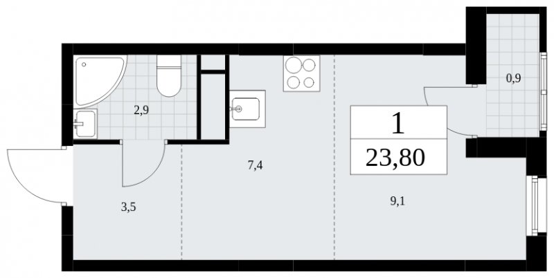 Студия с частичной отделкой, 23.8 м2, 11 этаж, сдача 4 квартал 2024 г., ЖК Скандинавия, корпус 36.1.1 - объявление 1801790 - фото №1