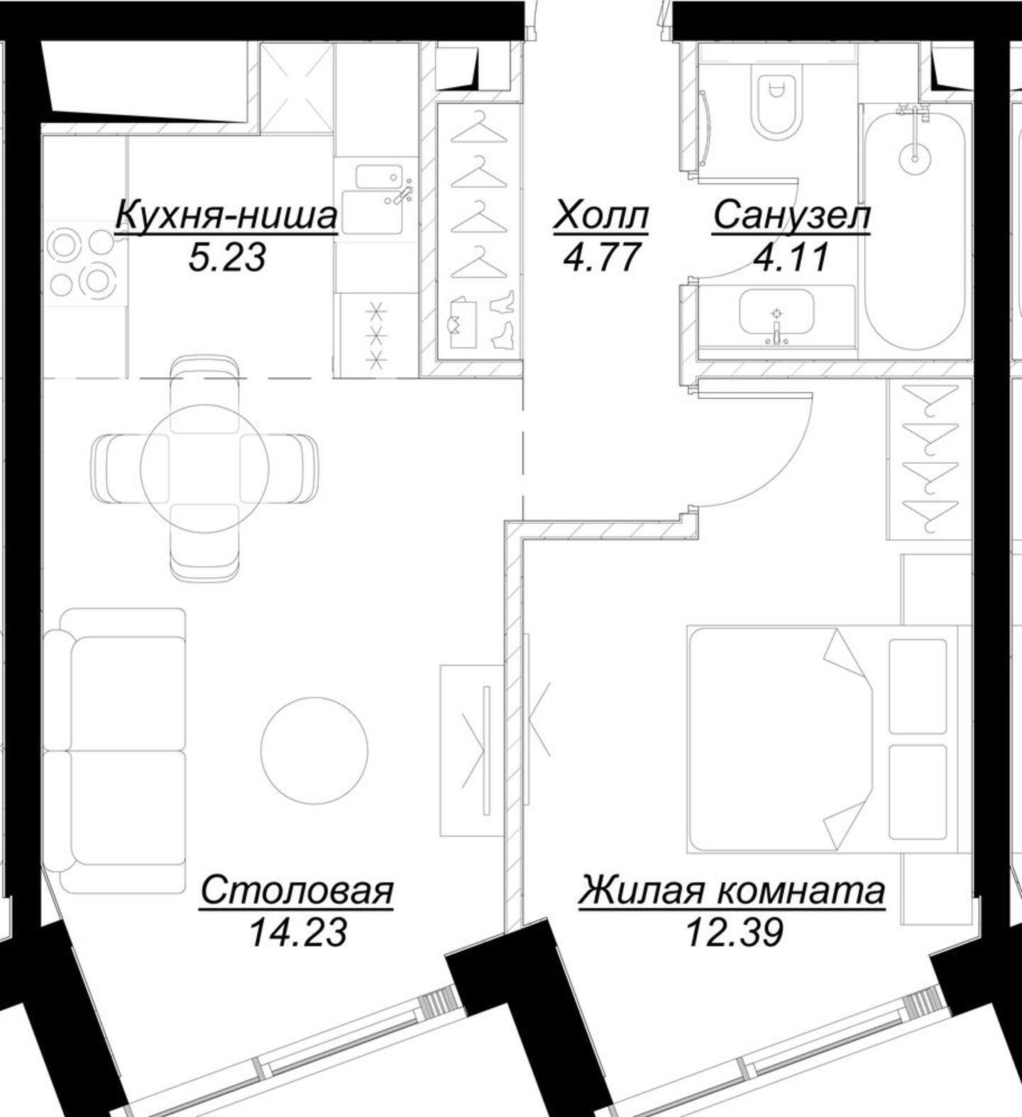 1-комнатная квартира с частичной отделкой, 40.73 м2, 5 этаж, сдача 4 квартал 2024 г., ЖК MOD, корпус Stein - объявление 2191377 - фото №1