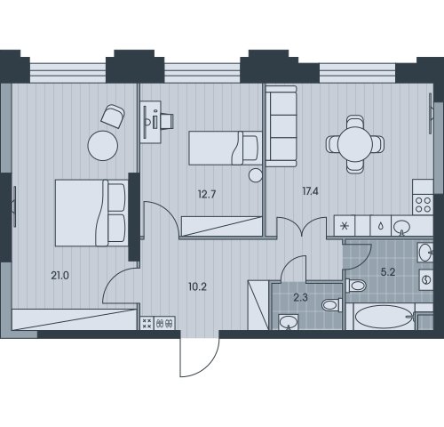 3-комнатная квартира без отделки, 68.8 м2, 8 этаж, сдача 3 квартал 2025 г., ЖК EVER, корпус 6 - объявление 2334622 - фото №1