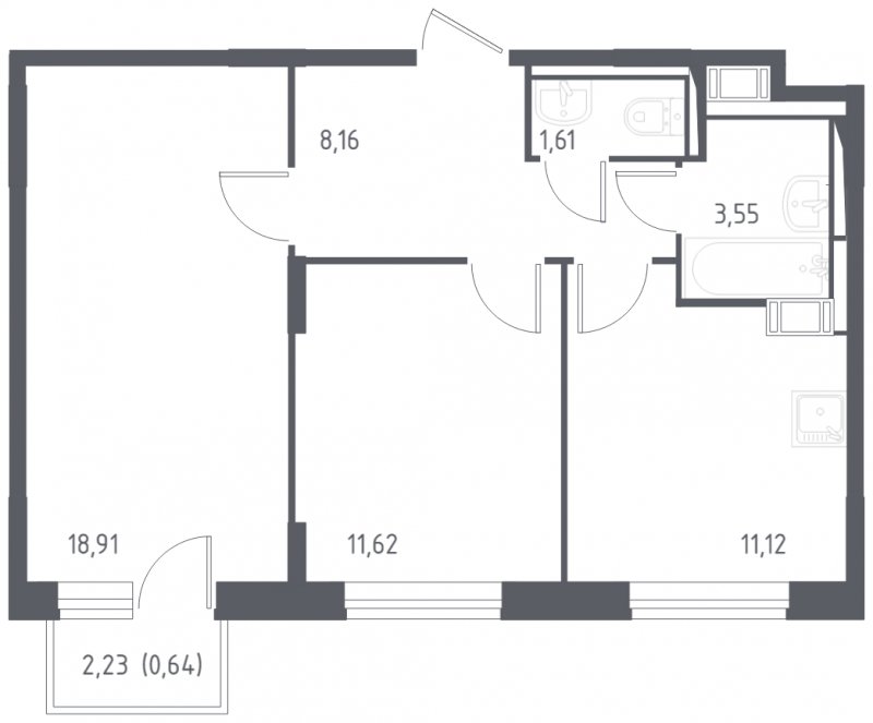 2-комнатная квартира с полной отделкой, 55.61 м2, 8 этаж, сдача 4 квартал 2023 г., ЖК Алхимово, корпус 7 - объявление 1821874 - фото №1