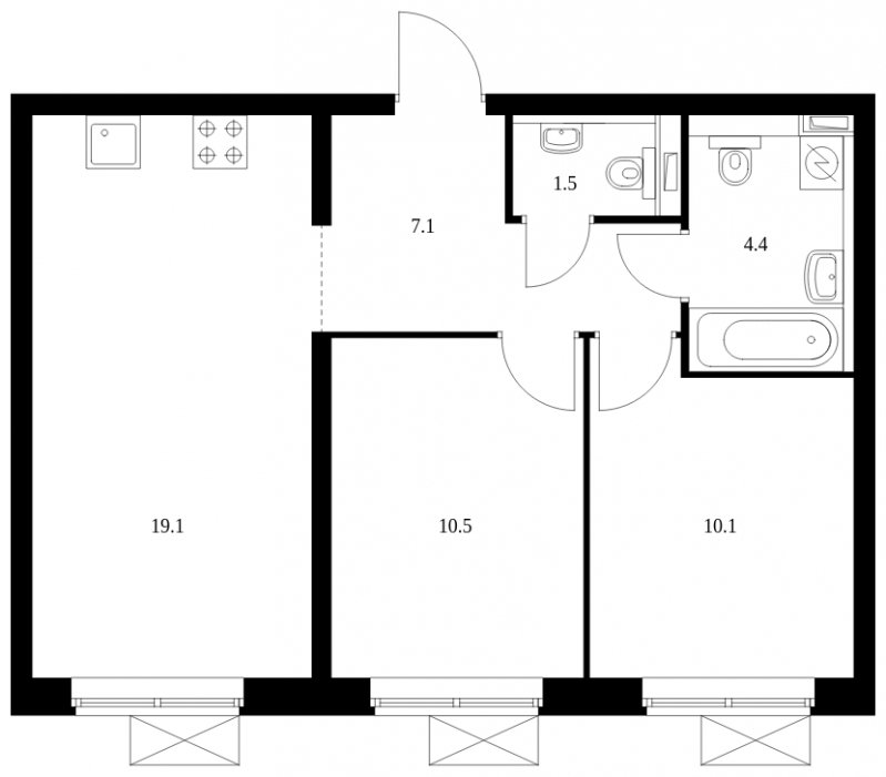 2-комнатная квартира с полной отделкой, 52.7 м2, 3 этаж, сдача 1 квартал 2023 г., ЖК Сигнальный 16, корпус 1.1 - объявление 1837299 - фото №1