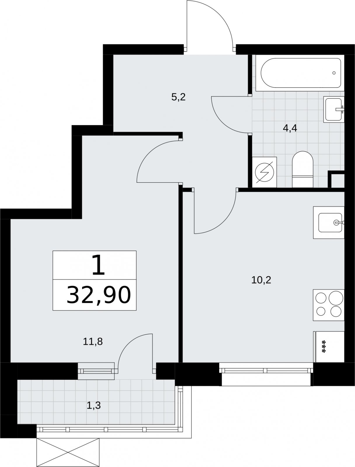 1-комнатная квартира без отделки, 32.9 м2, 2 этаж, сдача 3 квартал 2026 г., ЖК Родные кварталы, корпус 2 - объявление 2295465 - фото №1