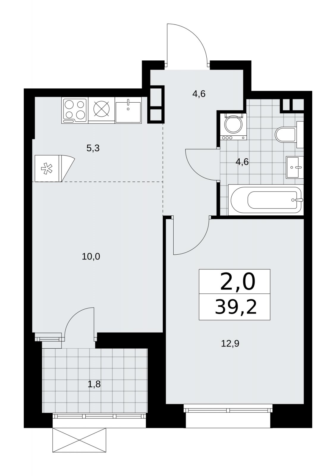 2-комнатная квартира (евро) без отделки, 39.2 м2, 3 этаж, сдача 4 квартал 2025 г., ЖК Бунинские кварталы, корпус 6.5 - объявление 2252749 - фото №1