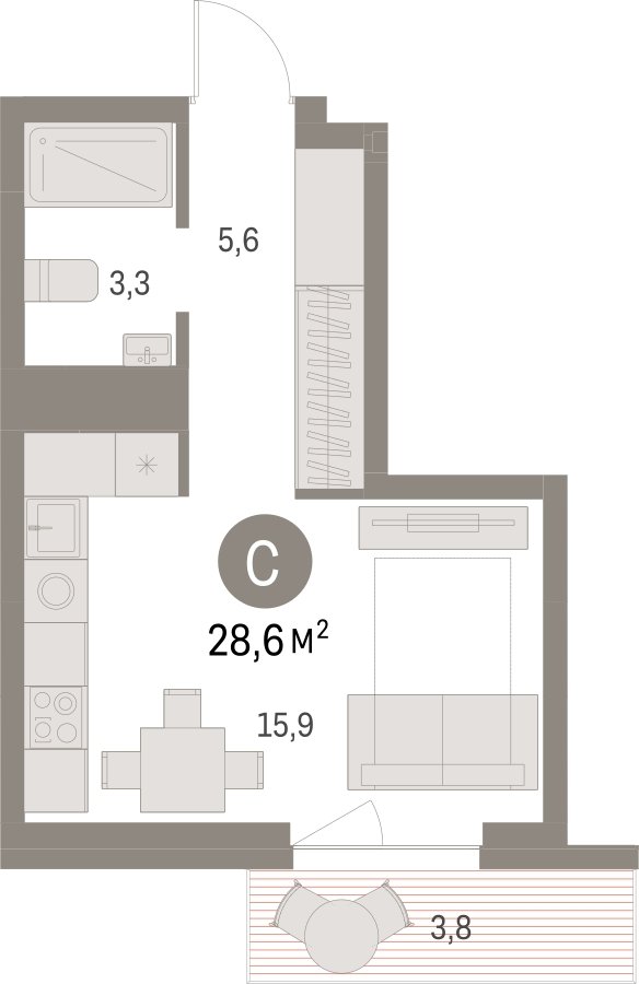 Студия с частичной отделкой, 28.62 м2, 3 этаж, сдача 1 квартал 2025 г., ЖК Первый квартал, корпус Дом 5 - объявление 2281485 - фото №1