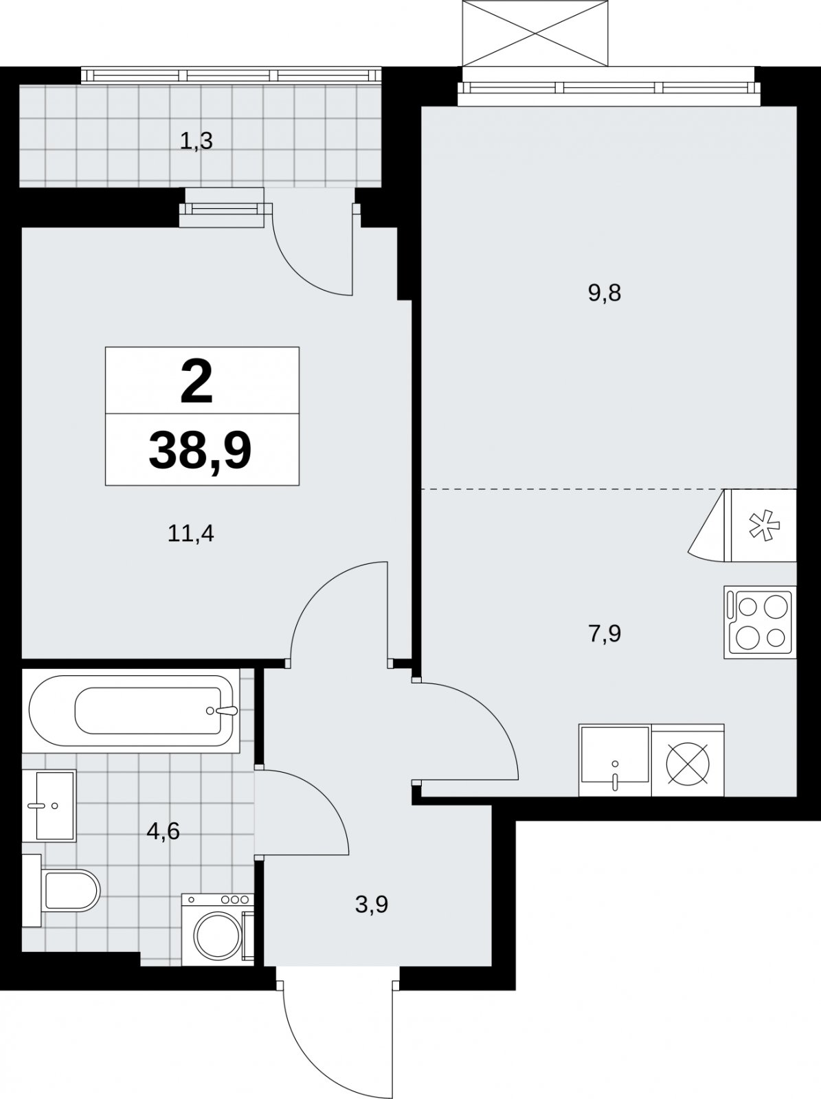 2-комнатная квартира (евро) без отделки, 38.9 м2, 11 этаж, сдача 1 квартал 2026 г., ЖК Дзен-кварталы, корпус 6.2.1 - объявление 2328513 - фото №1