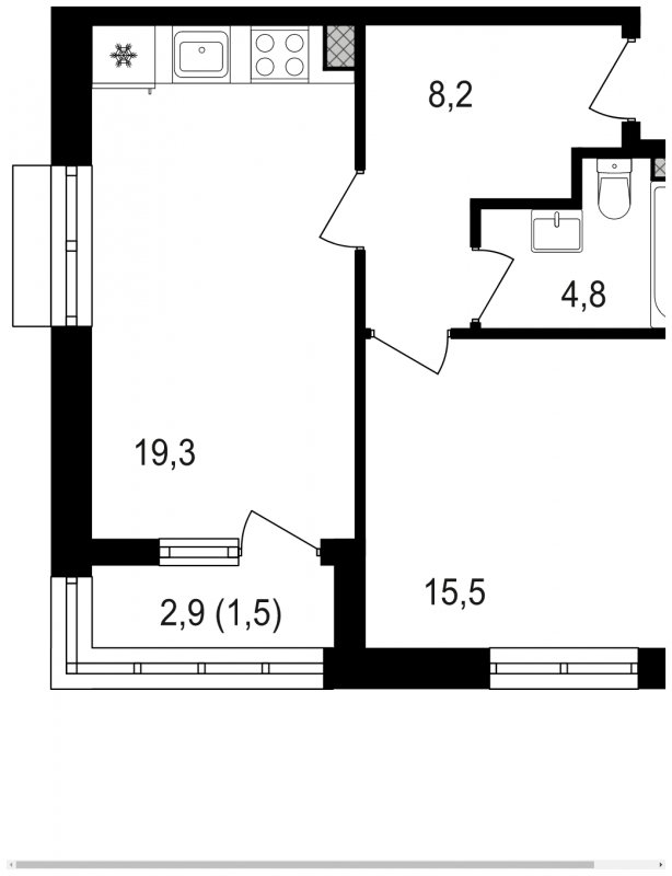 1-комнатная квартира без отделки, 49.3 м2, 12 этаж, сдача 3 квартал 2024 г., ЖК Михалковский, корпус 3 - объявление 2041995 - фото №1