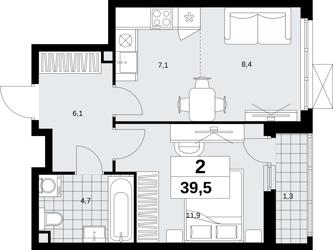 2-комнатная квартира (евро) с полной отделкой, 39.5 м2, 2 этаж, сдача 1 квартал 2027 г., ЖК Скандинавия, корпус 2.18.2.2 - объявление 2351240 - фото №1