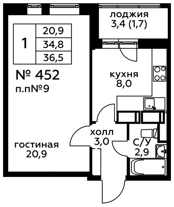 1-комнатная квартира с частичной отделкой, 36.5 м2, 2 этаж, сдача 2 квартал 2022 г., ЖК Новоград Павлино, корпус 20 - объявление 1249998 - фото №1