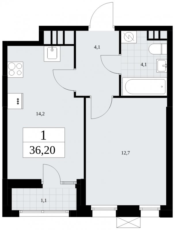 1-комнатная квартира без отделки, 36.2 м2, 5 этаж, сдача 1 квартал 2025 г., ЖК Дзен-кварталы, корпус 1.3 - объявление 1895844 - фото №1