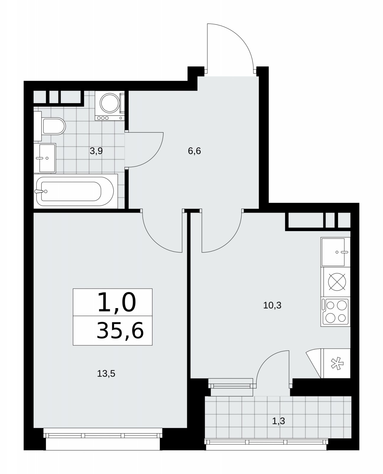 1-комнатная квартира с частичной отделкой, 35.6 м2, 11 этаж, сдача 2 квартал 2026 г., ЖК Дзен-кварталы, корпус 3.4 - объявление 2242195 - фото №1