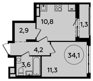 1-комнатная квартира с полной отделкой, 34.1 м2, 12 этаж, сдача 2 квартал 2024 г., ЖК Испанские кварталы, корпус 8.1 - объявление 1634980 - фото №1