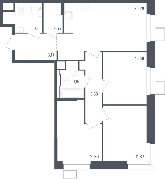 3-комнатные апартаменты с полной отделкой, 73.2 м2, 2 этаж, сдача 2 квартал 2024 г., ЖК Тропарево Парк, корпус 2.1 - объявление 2064132 - фото №1