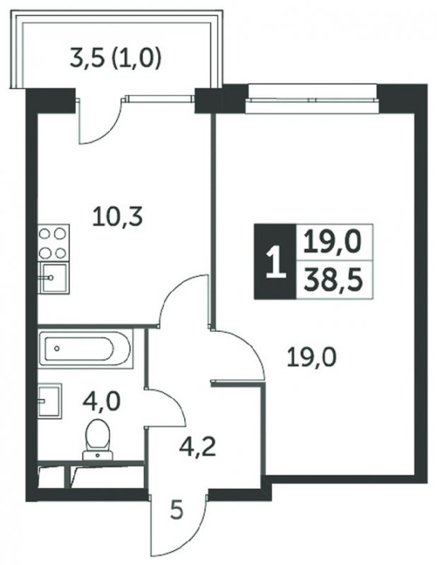 1-комнатная квартира с полной отделкой, 38.6 м2, 20 этаж, сдача 4 квартал 2023 г., ЖК Датский квартал, корпус 2 - объявление 1568338 - фото №1