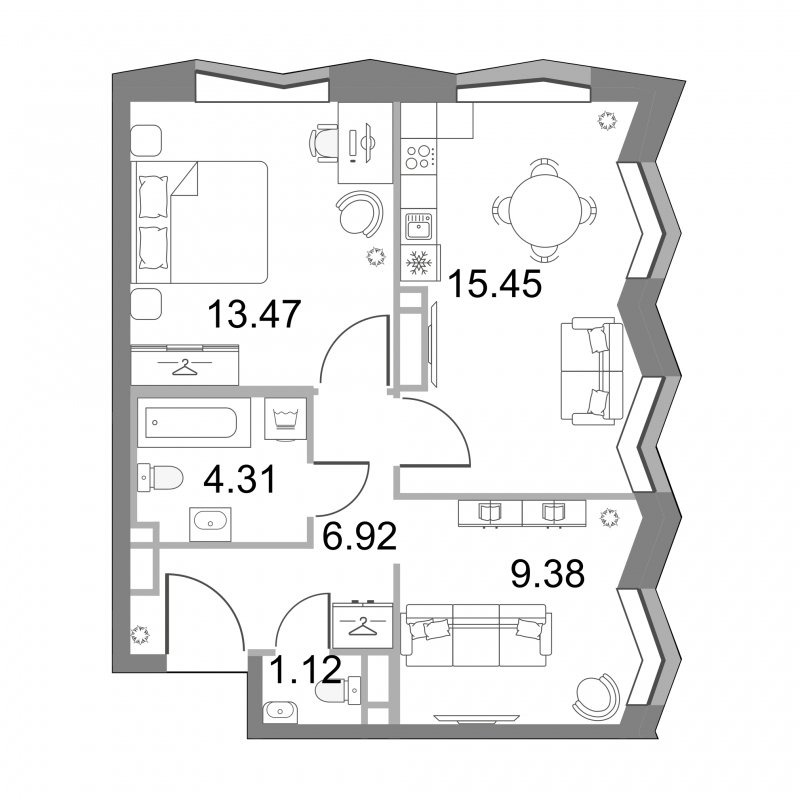 2-комнатная квартира (евро) без отделки, 51.1 м2, 6 этаж, сдача 4 квартал 2023 г., ЖК ЗИЛАРТ, корпус 14 - объявление 1947931 - фото №1