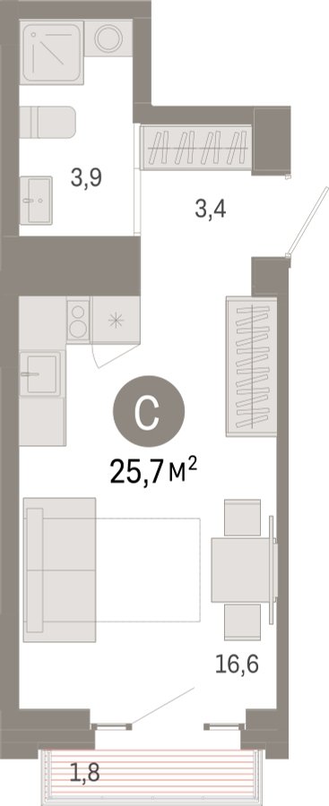 Студия с частичной отделкой, 25.7 м2, 4 этаж, сдача 3 квартал 2026 г., ЖК Квартал Метроном, корпус 1 - объявление 2330985 - фото №1