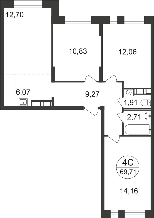 4-комнатная квартира с полной отделкой, 68.6 м2, 15 этаж, дом сдан, ЖК Люберцы, корпус 66 - объявление 2333226 - фото №1
