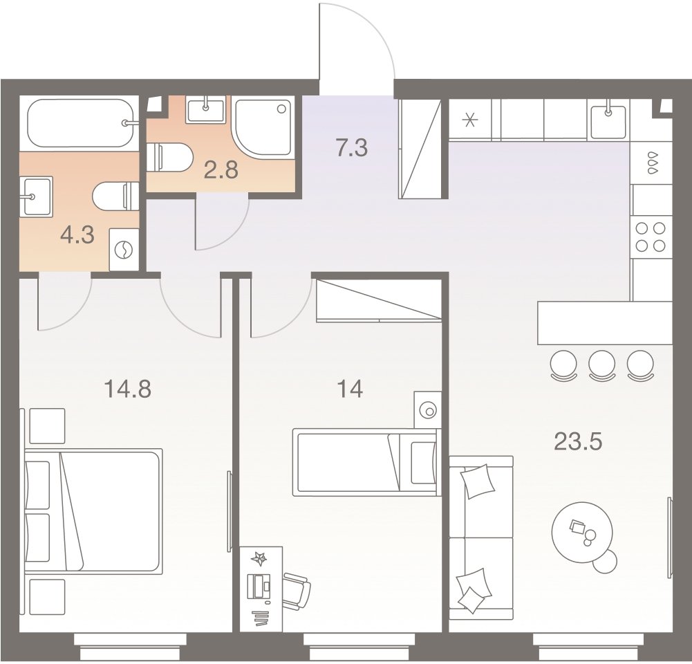 3-комнатная квартира без отделки, 66.7 м2, 3 этаж, сдача 1 квартал 2026 г., ЖК Twelve, корпус 3 - объявление 2333669 - фото №1