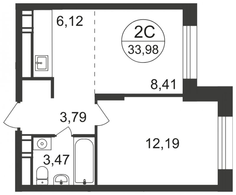 2-комнатная квартира с полной отделкой, 33.98 м2, 9 этаж, сдача 3 квартал 2023 г., ЖК Люберцы, корпус 66 - объявление 1951778 - фото №1