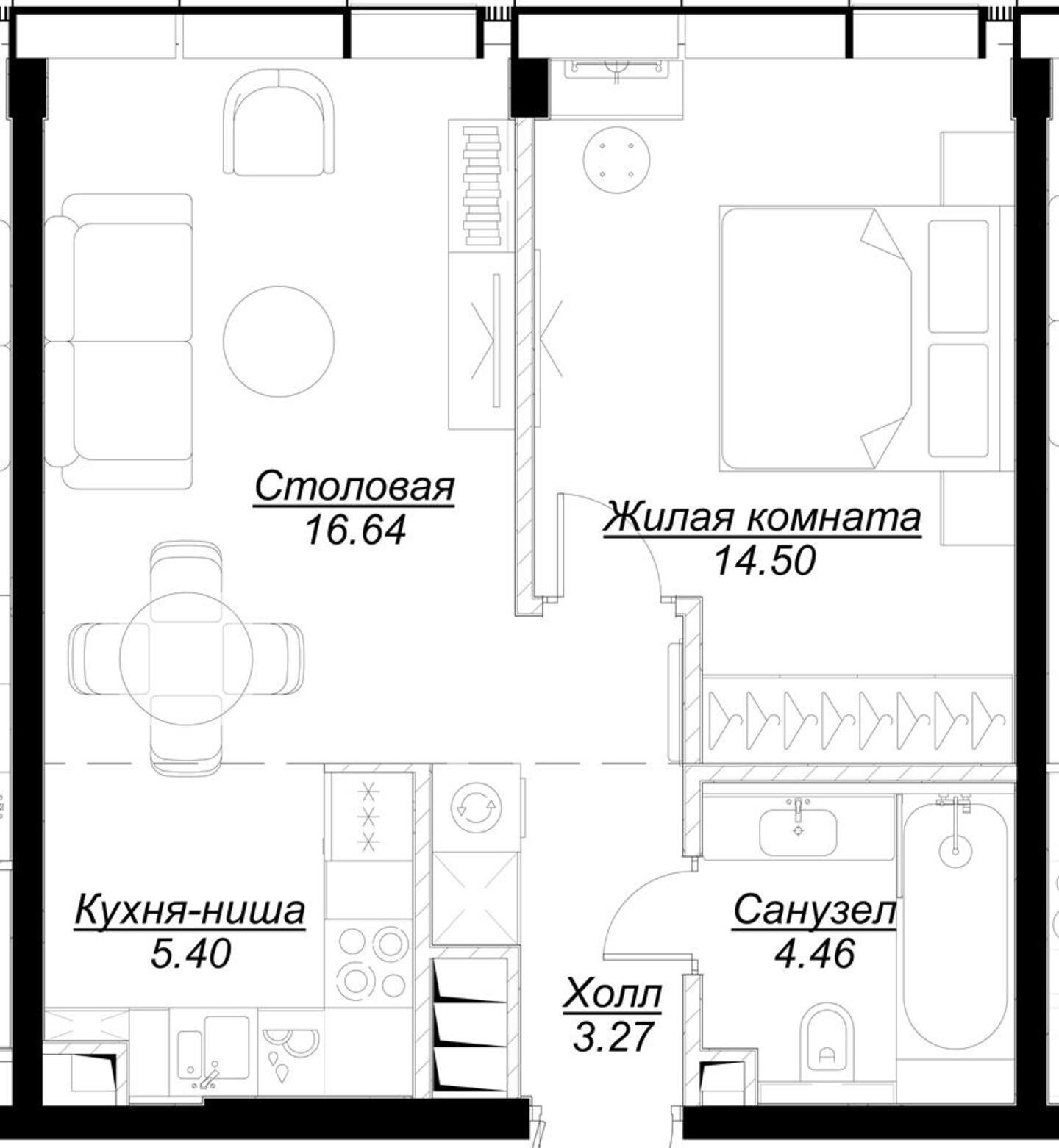 1-комнатная квартира с частичной отделкой, 43.69 м2, 52 этаж, сдача 4 квартал 2024 г., ЖК MOD, корпус Dreiser - объявление 2188710 - фото №1