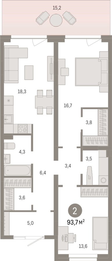 2-комнатная квартира с частичной отделкой, 93.73 м2, 1 этаж, сдача 1 квартал 2025 г., ЖК Первый квартал, корпус Дом 5 - объявление 2295924 - фото №1