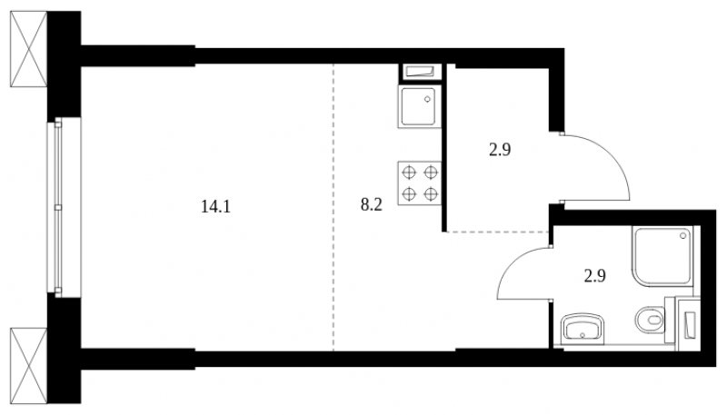 Студия с полной отделкой, 28.1 м2, 6 этаж, сдача 2 квартал 2023 г., ЖК Волоколамское 24, корпус 3 - объявление 1951027 - фото №1