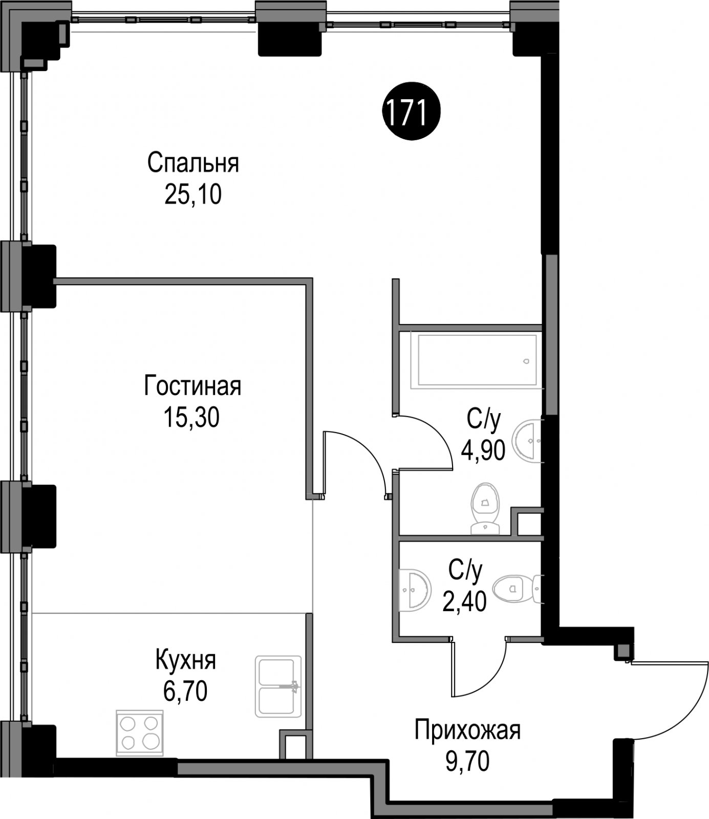 2-комнатная квартира без отделки, 64.1 м2, 19 этаж, дом сдан, ЖК AFI Park Воронцовский, корпус 5 - объявление 2289354 - фото №1