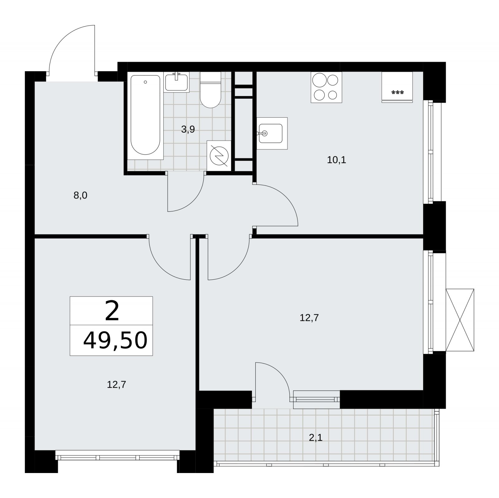 2-комнатная квартира без отделки, 49.5 м2, 15 этаж, сдача 3 квартал 2025 г., ЖК Скандинавия, корпус 28.2 - объявление 2202425 - фото №1