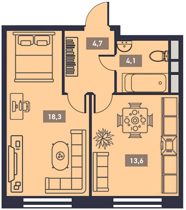 1-комнатная квартира без отделки, 40.7 м2, 17 этаж, дом сдан, ЖК Талисман на Водном, корпус 1 - объявление 1772490 - фото №1