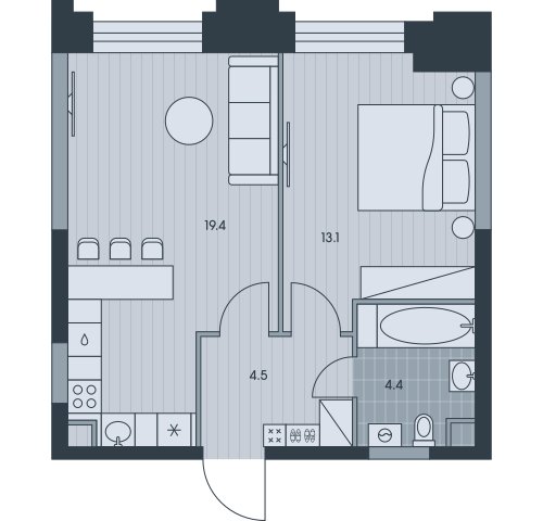 2-комнатная квартира без отделки, 41.4 м2, 12 этаж, сдача 3 квартал 2025 г., ЖК EVER, корпус 6 - объявление 2377042 - фото №1