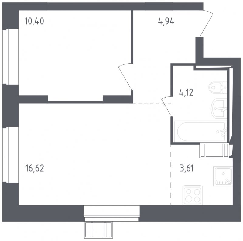 2-комнатная квартира с полной отделкой, 39.69 м2, 15 этаж, сдача 3 квартал 2023 г., ЖК Томилино Парк, корпус 4.1 - объявление 1671929 - фото №1