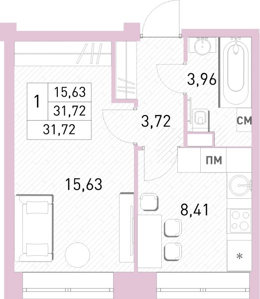 1-комнатная квартира с полной отделкой, 31.1 м2, 2 этаж, сдача 2 квартал 2023 г., ЖК Столичный, корпус 24 - объявление 2063596 - фото №1
