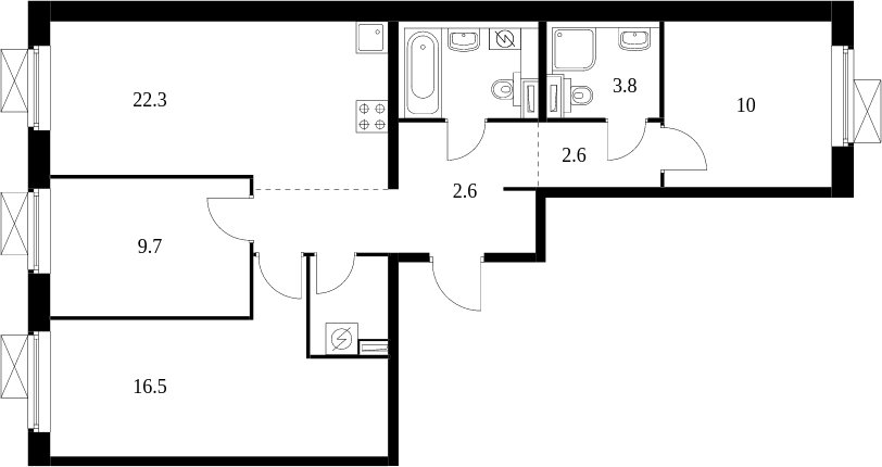 3-комнатная квартира с полной отделкой, 77 м2, 9 этаж, сдача 3 квартал 2024 г., ЖК Люблинский парк, корпус 15 - объявление 1996799 - фото №1