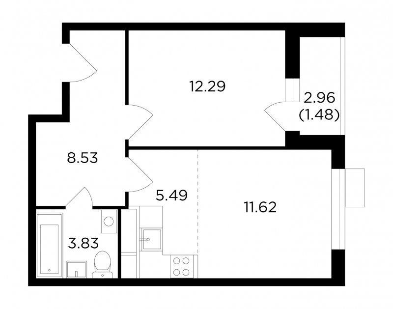 2-комнатная квартира без отделки, 43.24 м2, 7 этаж, сдача 4 квартал 2022 г., ЖК VESNA, корпус 3 - объявление 1770426 - фото №1
