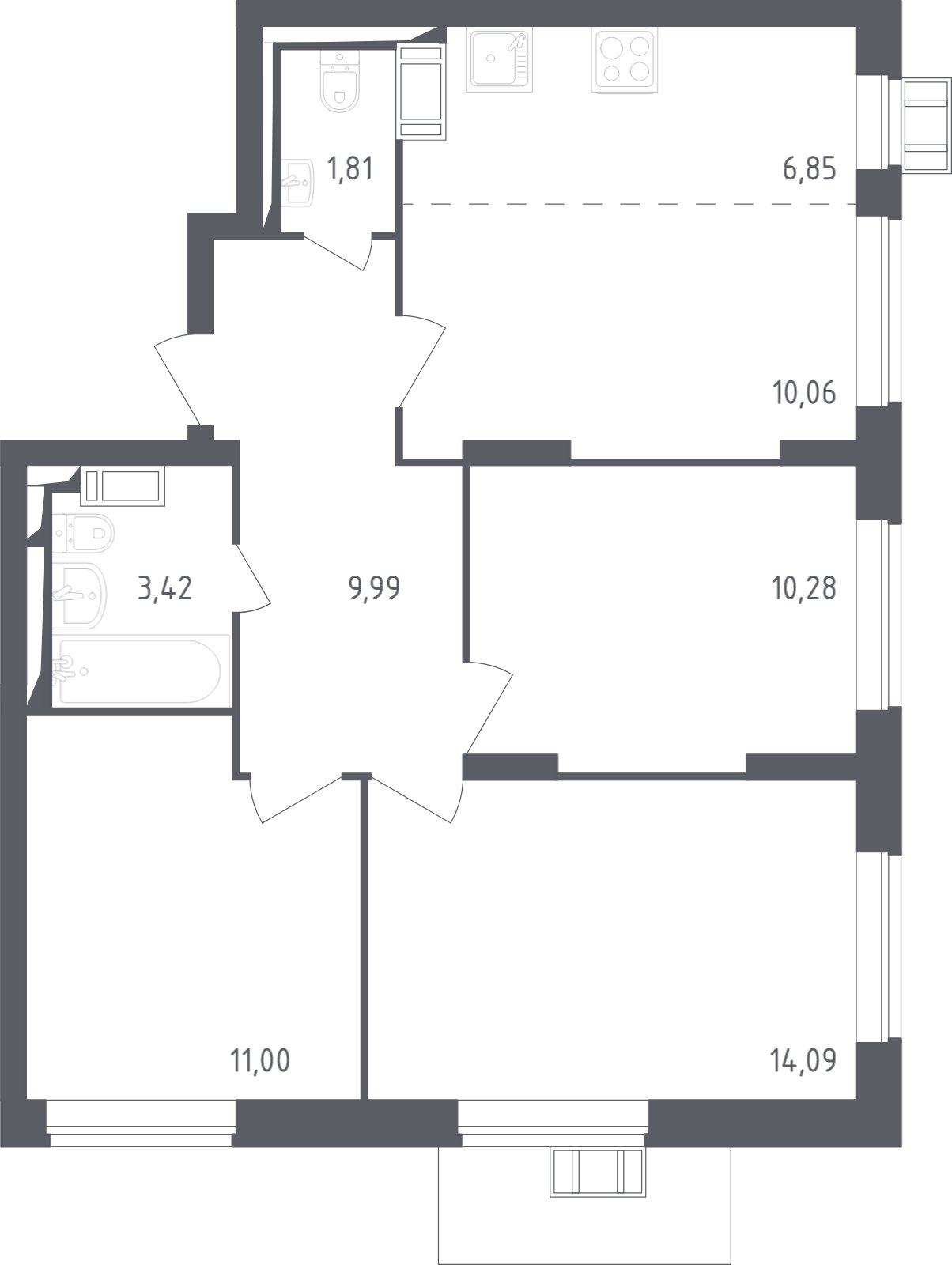 4-комнатная квартира с полной отделкой, 67.5 м2, 17 этаж, сдача 3 квартал 2023 г., ЖК Томилино Парк, корпус 4.1 - объявление 2035296 - фото №1