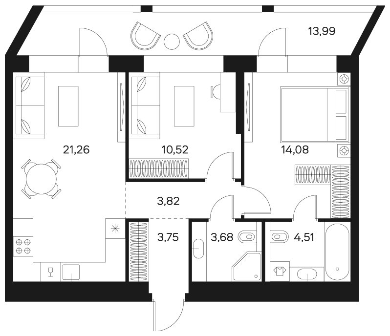 2-комнатная квартира без отделки, 68.45 м2, 3 этаж, сдача 4 квартал 2024 г., ЖК FØRST, корпус 2 - объявление 1943037 - фото №1