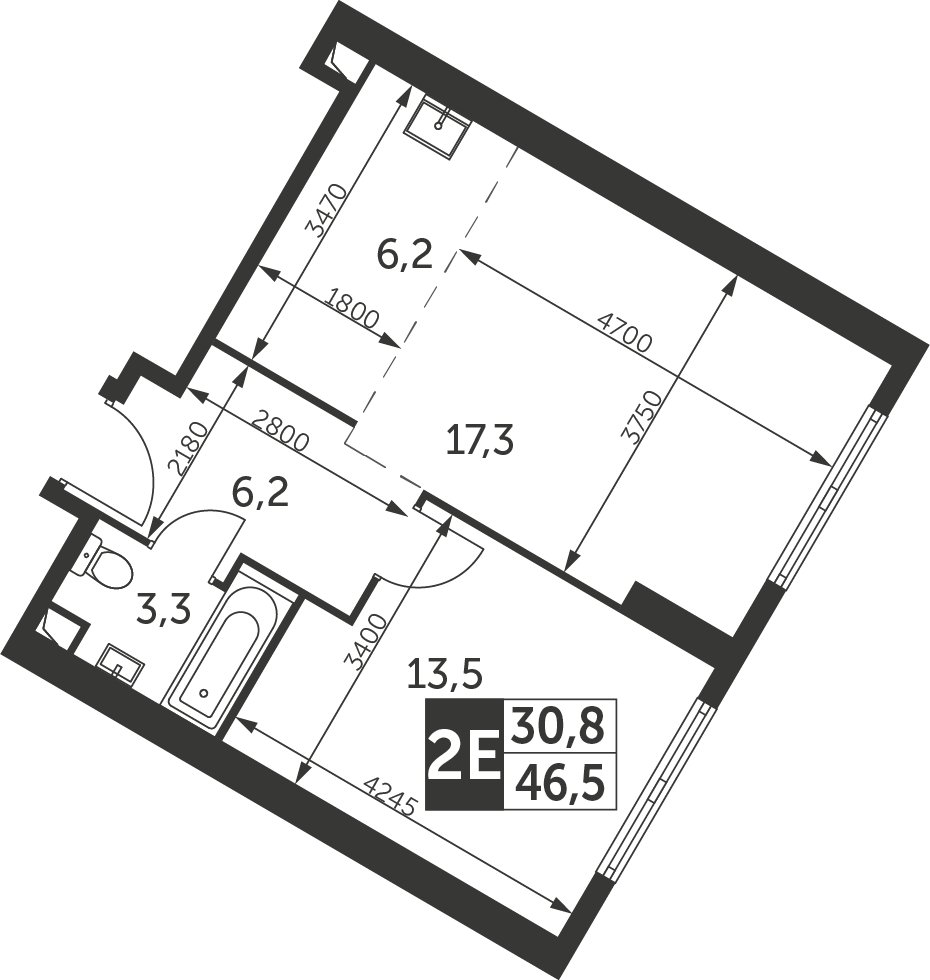 2-комнатная квартира с частичной отделкой, 46.5 м2, 34 этаж, дом сдан, ЖК Архитектор, корпус 1 - объявление 2378098 - фото №1