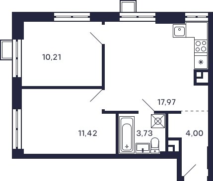 2-комнатная квартира с частичной отделкой, 47.33 м2, 6 этаж, сдача 2 квартал 2026 г., ЖК Квартал Тетрис, корпус С-2.2 - объявление 2358266 - фото №1
