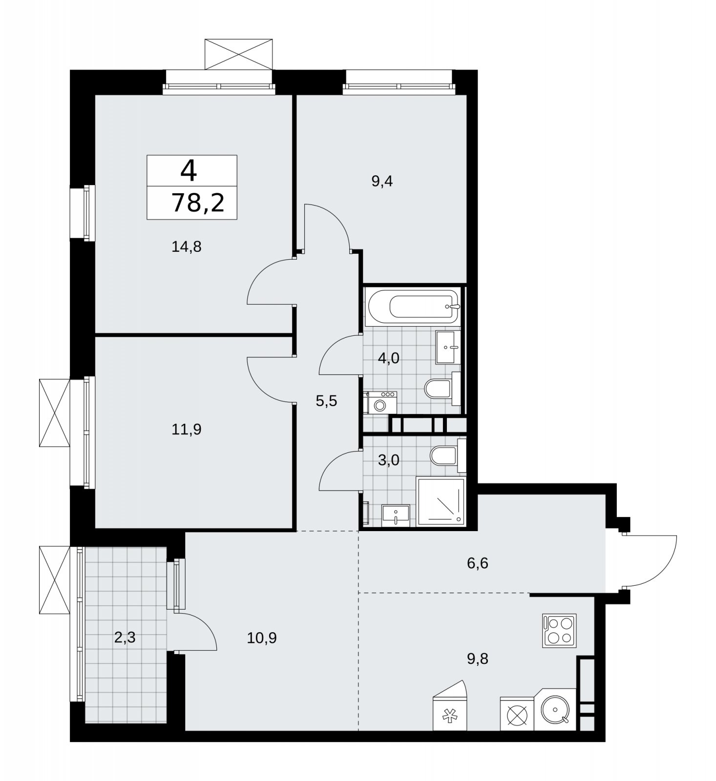 4-комнатная квартира (евро) с частичной отделкой, 78.2 м2, 10 этаж, сдача 2 квартал 2026 г., ЖК Скандинавия, корпус 25.2 - объявление 2283540 - фото №1
