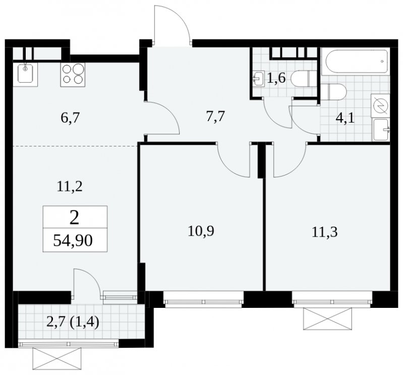 3-комнатная квартира (евро) с частичной отделкой, 54.9 м2, 13 этаж, сдача 1 квартал 2025 г., ЖК Прокшино, корпус 5.2.2 - объявление 2414673 - фото №1