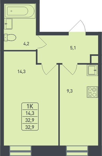 1-комнатная квартира с полной отделкой, 32.9 м2, 1 этаж, дом сдан, ЖК Новая Щербинка, корпус 11 - объявление 2080275 - фото №1