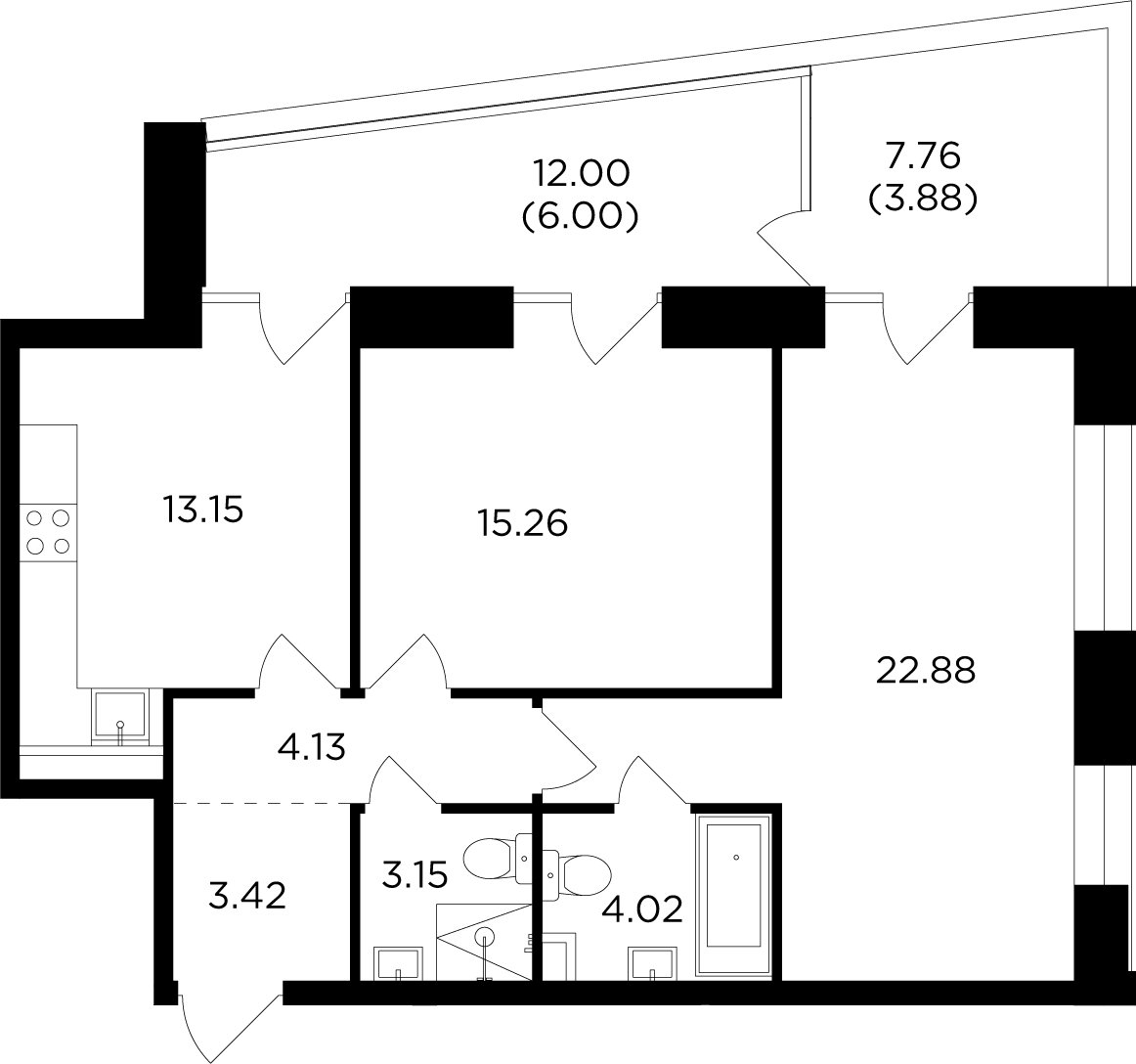 2-комнатная квартира с частичной отделкой, 75.89 м2, 3 этаж, дом сдан, ЖК FORIVER, корпус 7 - объявление 2351941 - фото №1