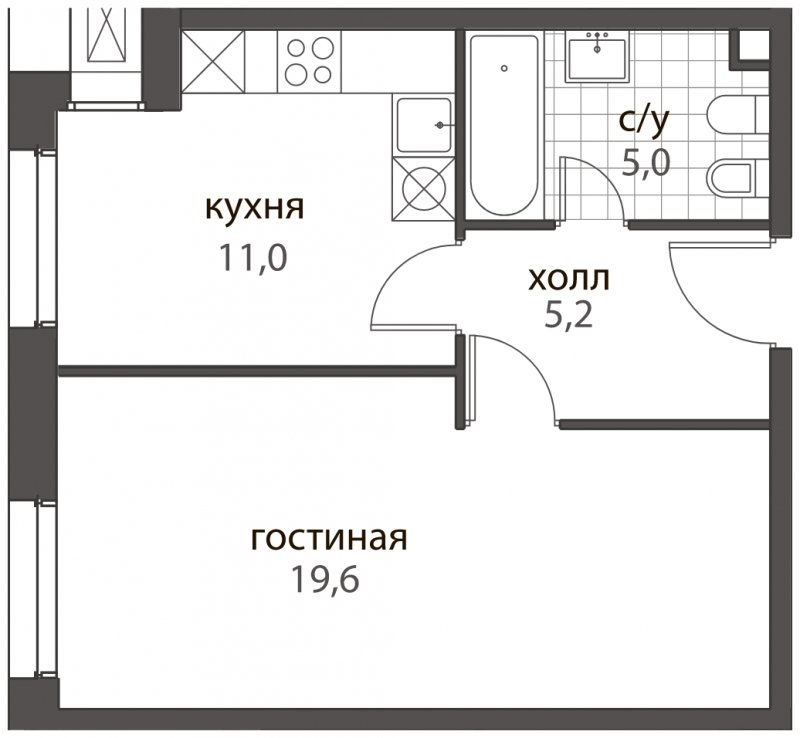 1-комнатная квартира без отделки, 40.8 м2, 1 этаж, дом сдан, ЖК HomeCity, корпус 2 - объявление 1638558 - фото №1