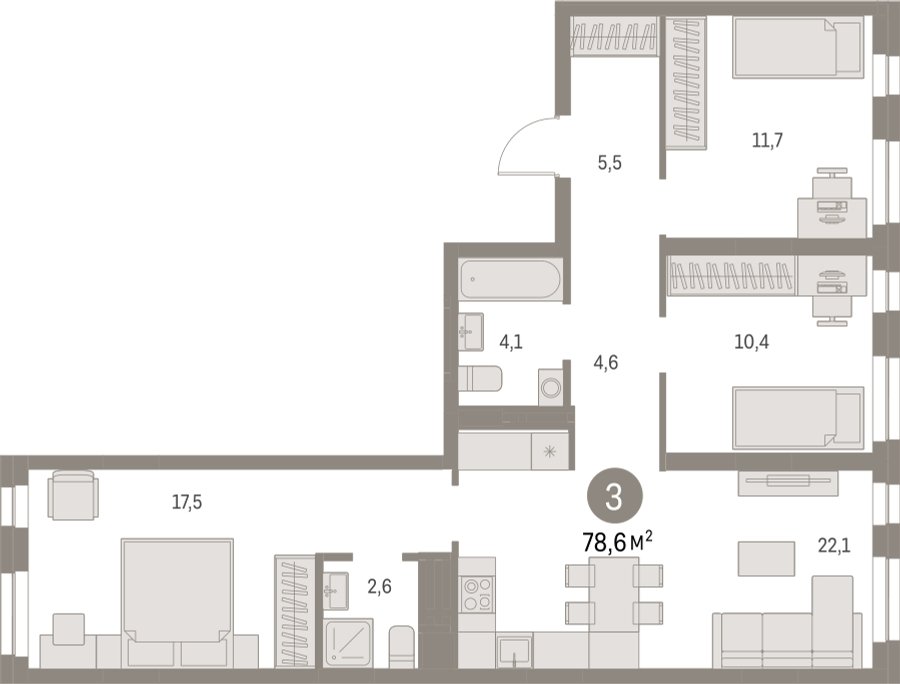 3-комнатная квартира с частичной отделкой, 78.57 м2, 2 этаж, дом сдан, ЖК Первый квартал, корпус 5 - объявление 2262859 - фото №1