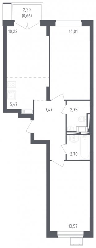 3-комнатная квартира с полной отделкой, 56.85 м2, 15 этаж, сдача 3 квартал 2023 г., ЖК Томилино Парк, корпус 4.1 - объявление 1620961 - фото №1