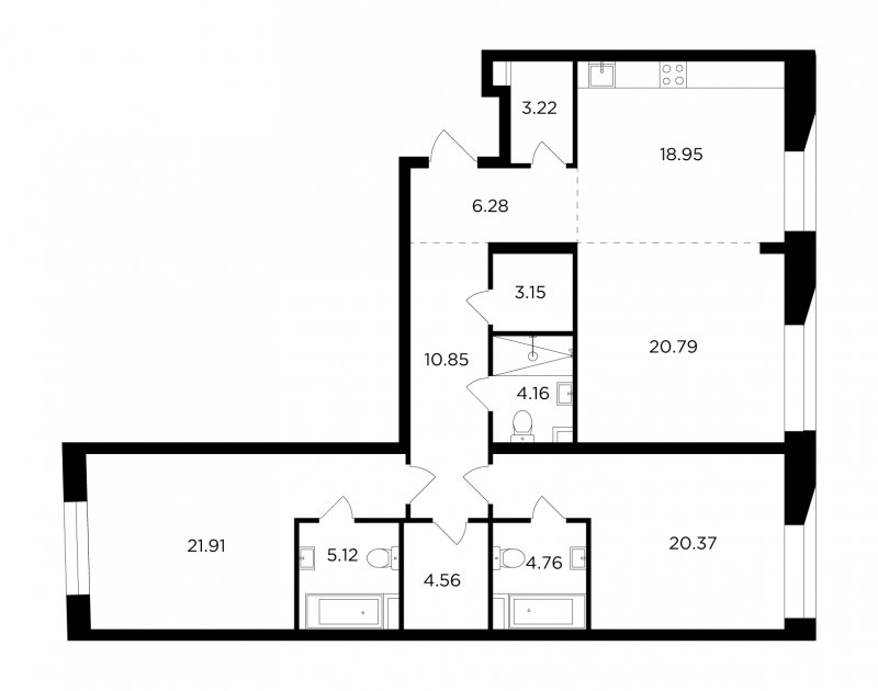 3-комнатная квартира без отделки, 124.12 м2, 2 этаж, сдача 4 квартал 2023 г., ЖК FORIVER, корпус 2 - объявление 1327208 - фото №1