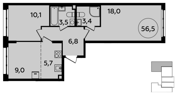 3-комнатная квартира (евро) с полной отделкой, 56.5 м2, 2 этаж, сдача 2 квартал 2024 г., ЖК Испанские кварталы, корпус 8.1 - объявление 1633443 - фото №1