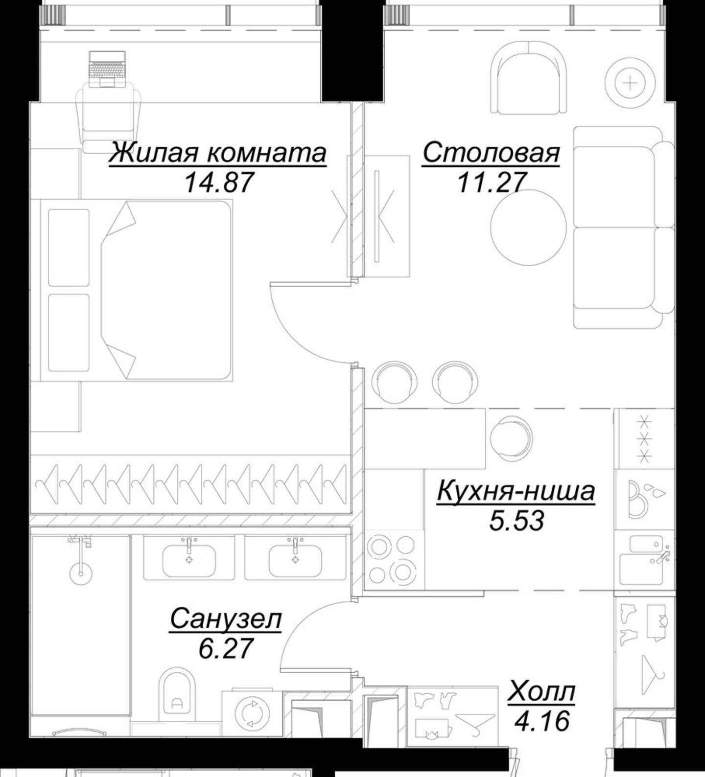 1-комнатная квартира с частичной отделкой, 42.02 м2, 5 этаж, сдача 4 квартал 2024 г., ЖК MOD, корпус Mann - объявление 2188627 - фото №1