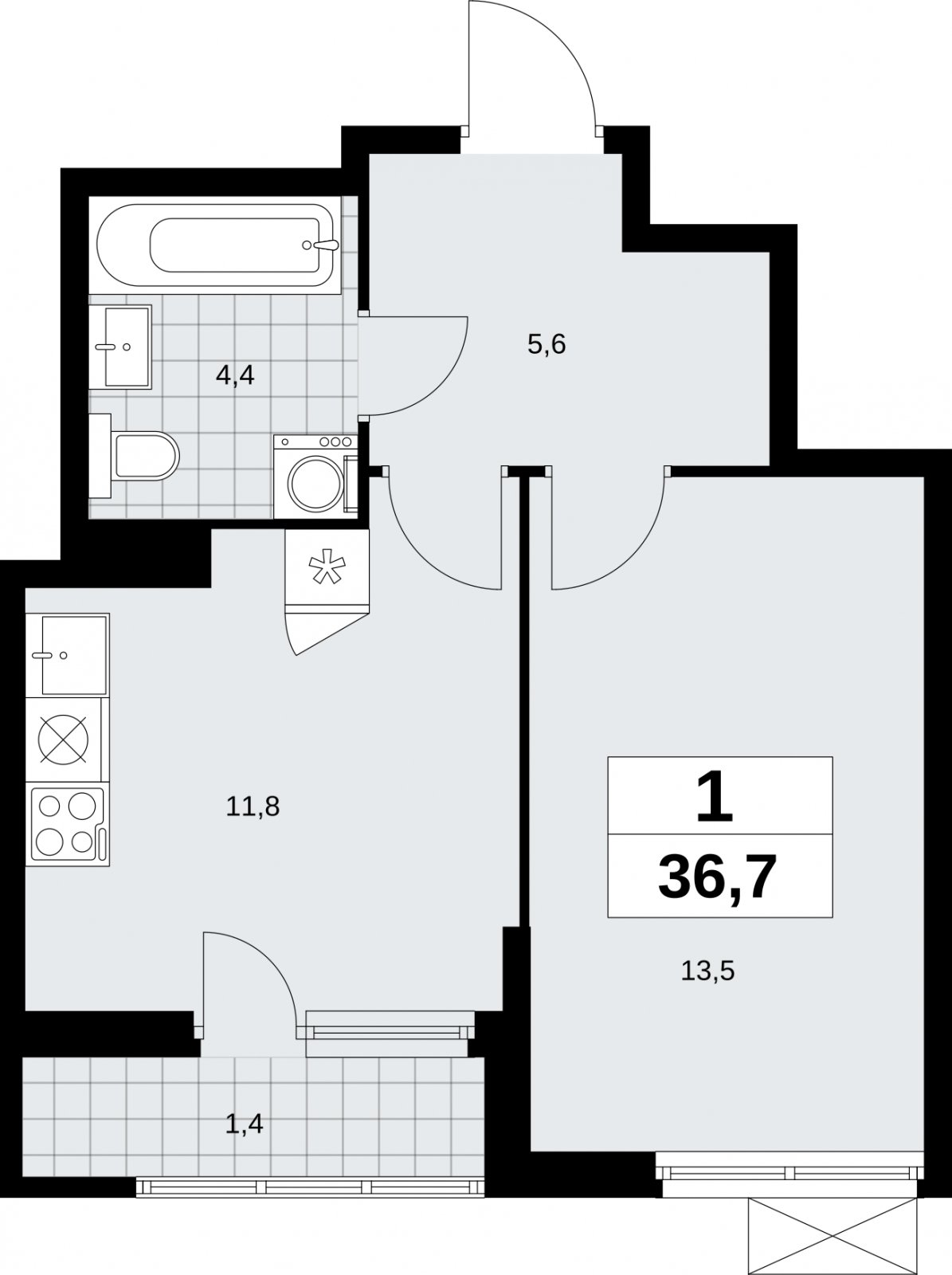 1-комнатная квартира без отделки, 36.7 м2, 3 этаж, сдача 1 квартал 2026 г., ЖК Дзен-кварталы, корпус 6.2.1 - объявление 2328403 - фото №1